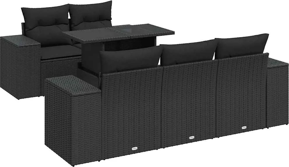 vidaXL Set mobilier de grădină cu perne, 6 piese, negru, poliratan