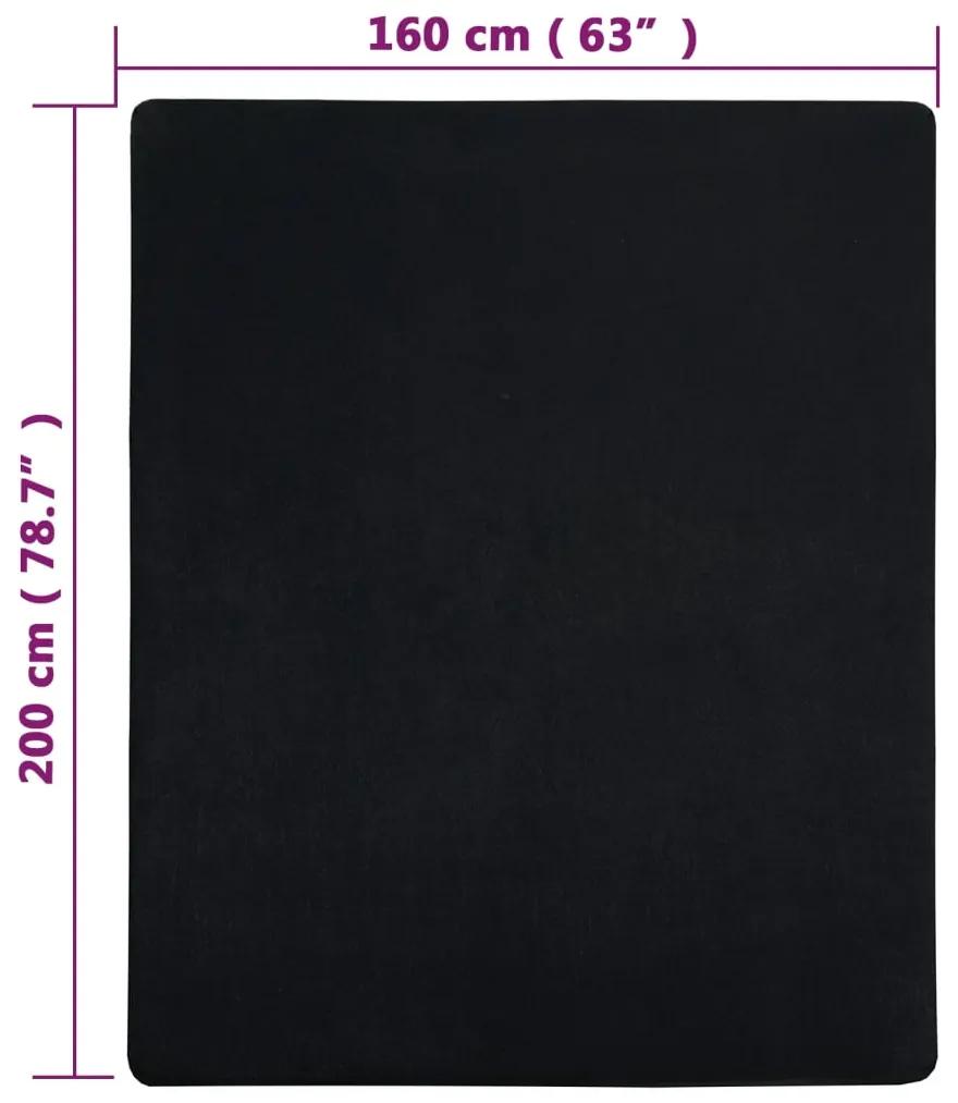 Cearsaf de pat cu elastic, negru, 160x200 cm, bumbac
