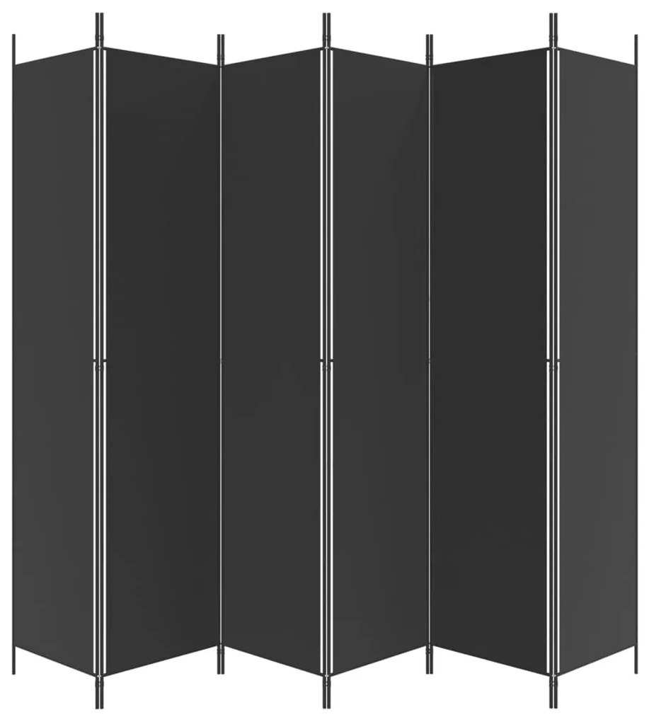 Paravan de camera cu 6 panouri, negru, 300x220 cm, textil