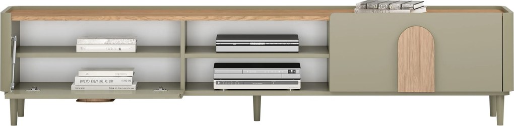 Comodă TV Amilio 220 cm cu sertar - eucalipt / stejar baltic dune / mânere stejar natural