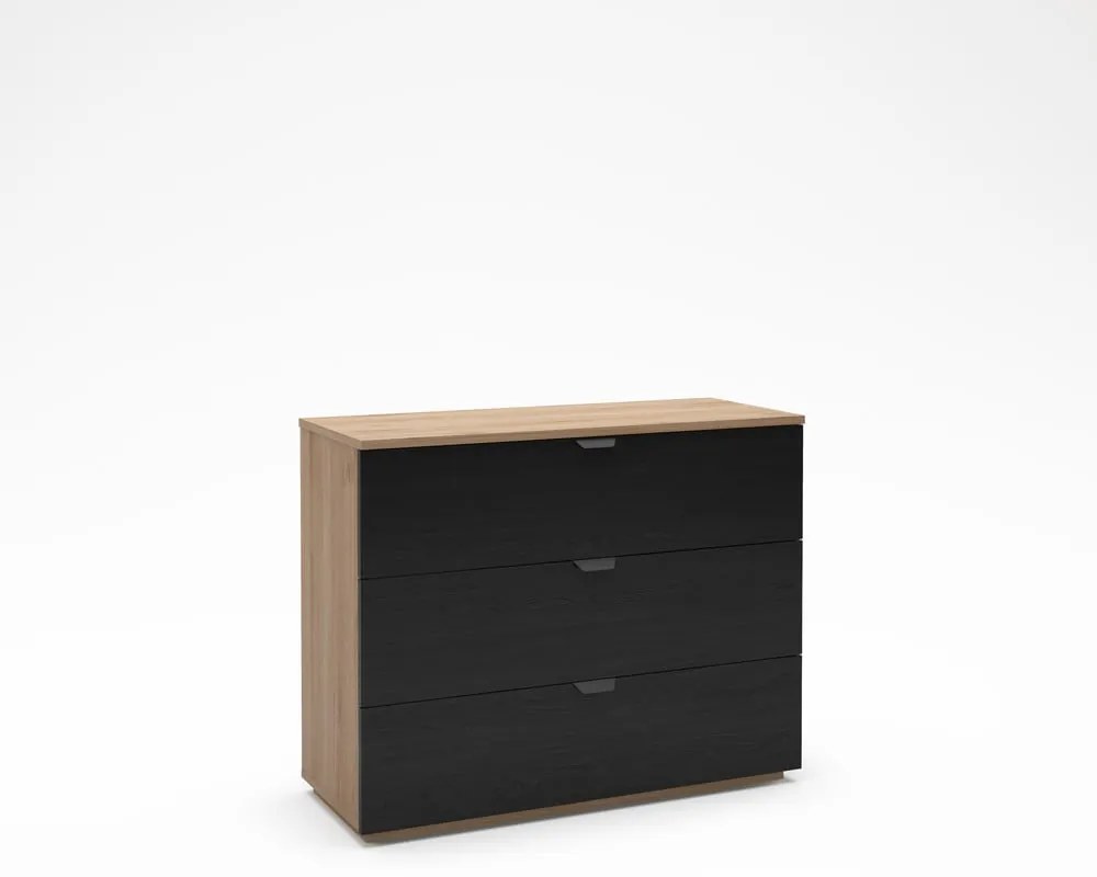 Comodă neagră/în culoare naturală cu aspect de lemn de stejar 100x80x40 cm Dennis – Marckeric