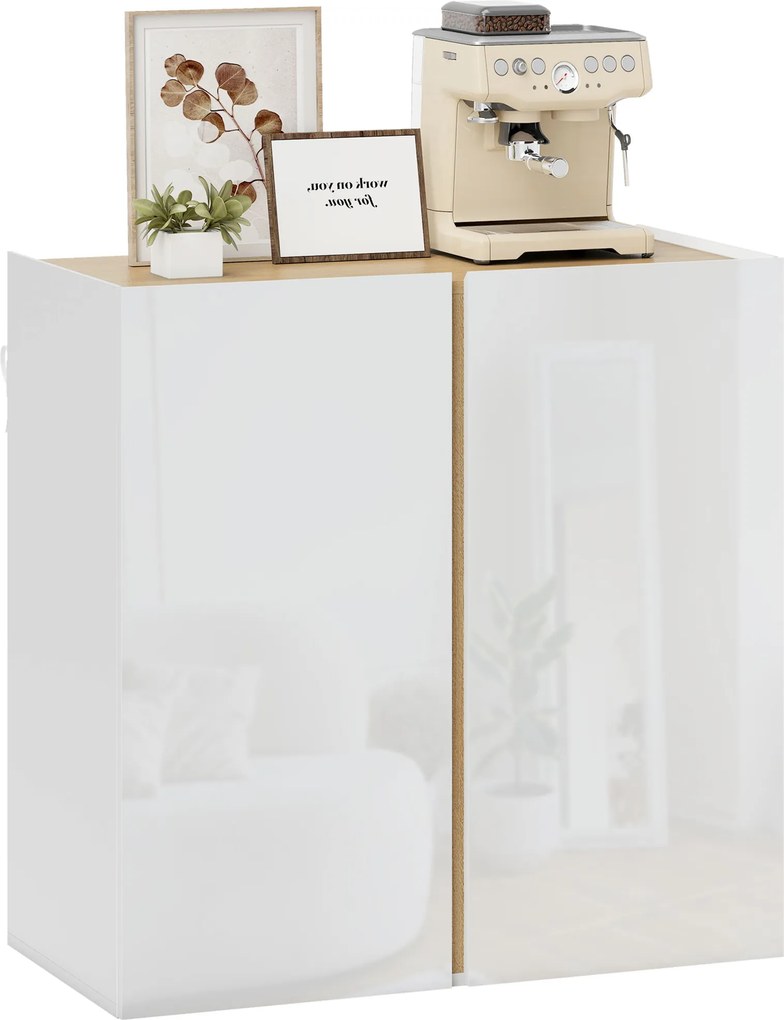 HOMCOM Bufet cu finisaj lucios, mobilier de depozitare cu 2 uși cu închidere amortizată și raft reglabil, 80x40x80cm, alb | Aosom Romania