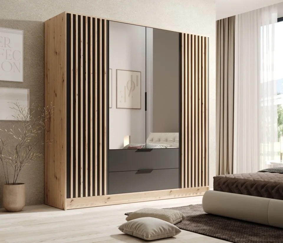 Dulap cu oglinzi, Neri, ADRK Furniture (Latime: 150 cm, Culoare: Grafit / Grafit)