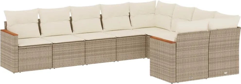 vidaXL Set canapele de grădină, 9 piese, cu perne, bej, poliratan