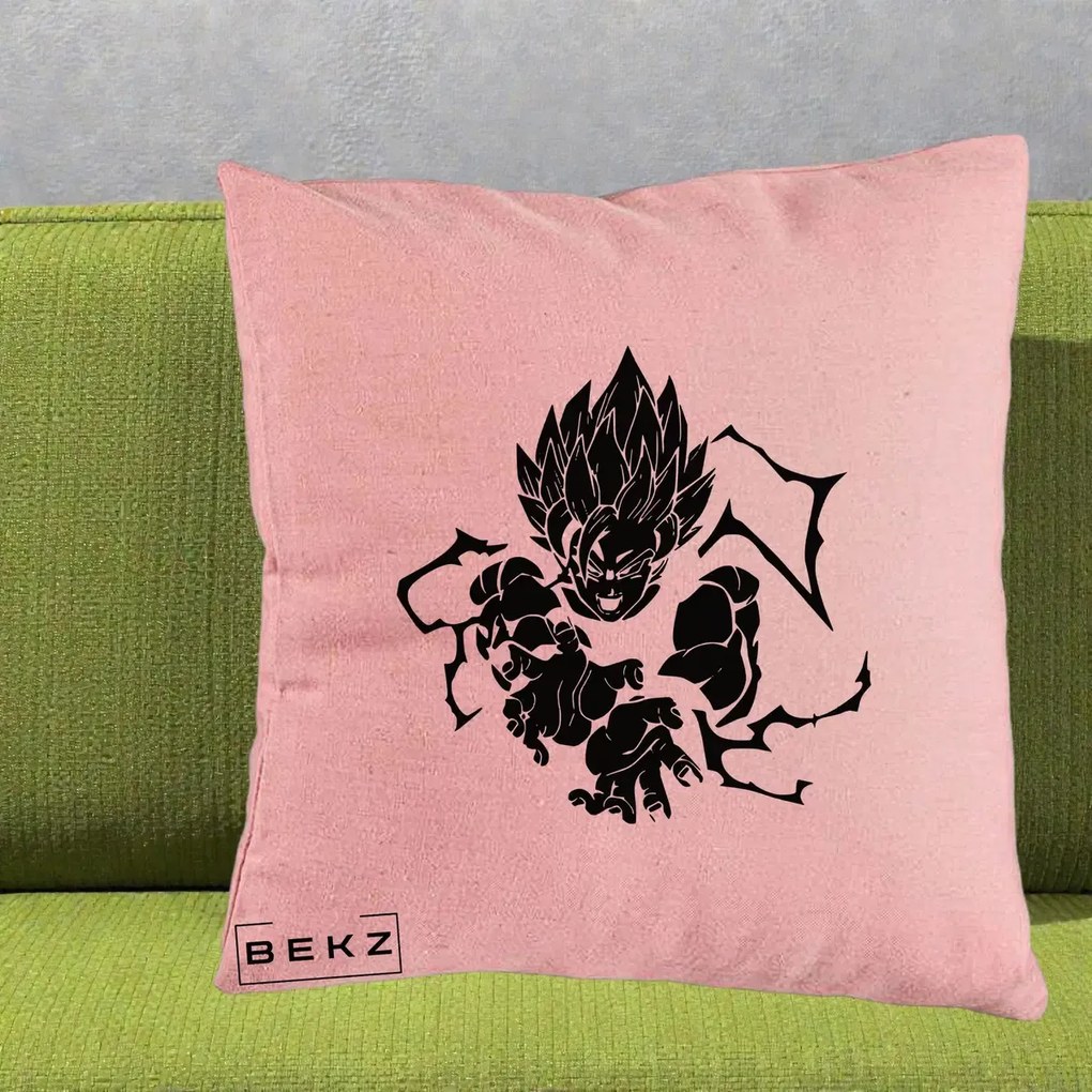 Perna Personalizata Dragon Ball Goku Super Saiyan Silueta, 40x40 cm, Roz, Husa Detasabila, Perna Inclusa, BEKZ®