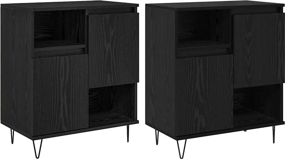 vidaXL Bufet 2 pcs Stejar Negru 60 x 35 x 70 cm