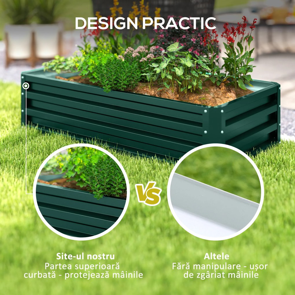 Outsunny Pat de Gradina Galvanizat Inaltat pentru Cultivare Legume Flori Plante Aromatice Cutie de Plantare Metalica Verde 120x90x30cm | Aosom Romania