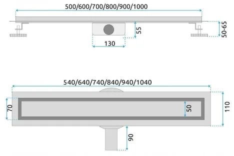 REA-G7802 - Rigolă de scurgere NEOX PRO 70 cm, oțel inoxidabil/negru