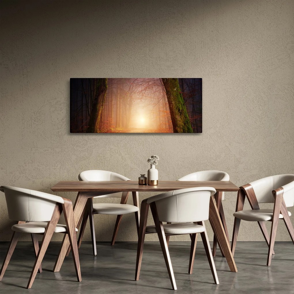 Tablou cu pădurea toamna în ceață (120x50 cm)