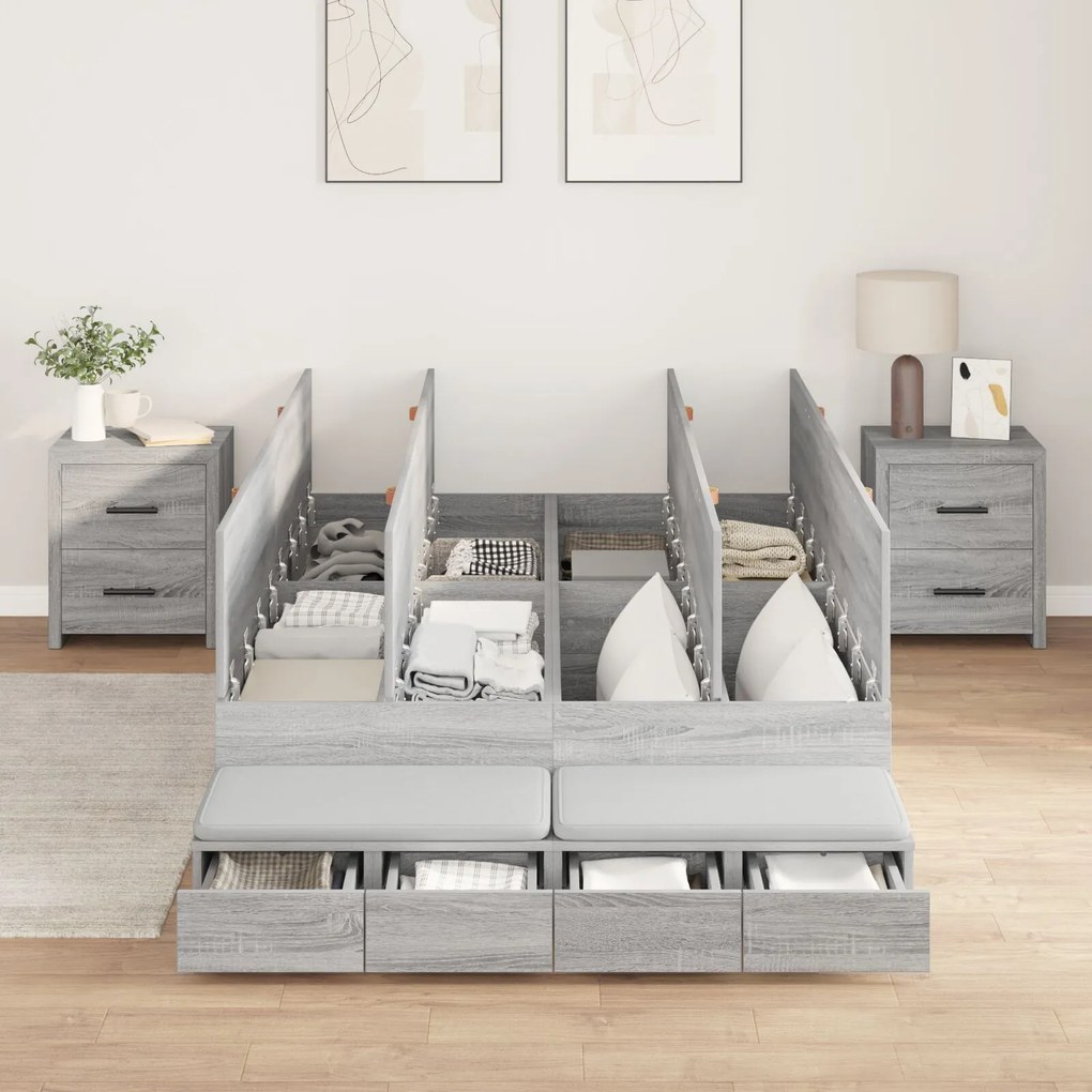 vidaXL Cadru de pat cu depozitare sonoma gri 236.5 x 120 x 31.5 cm