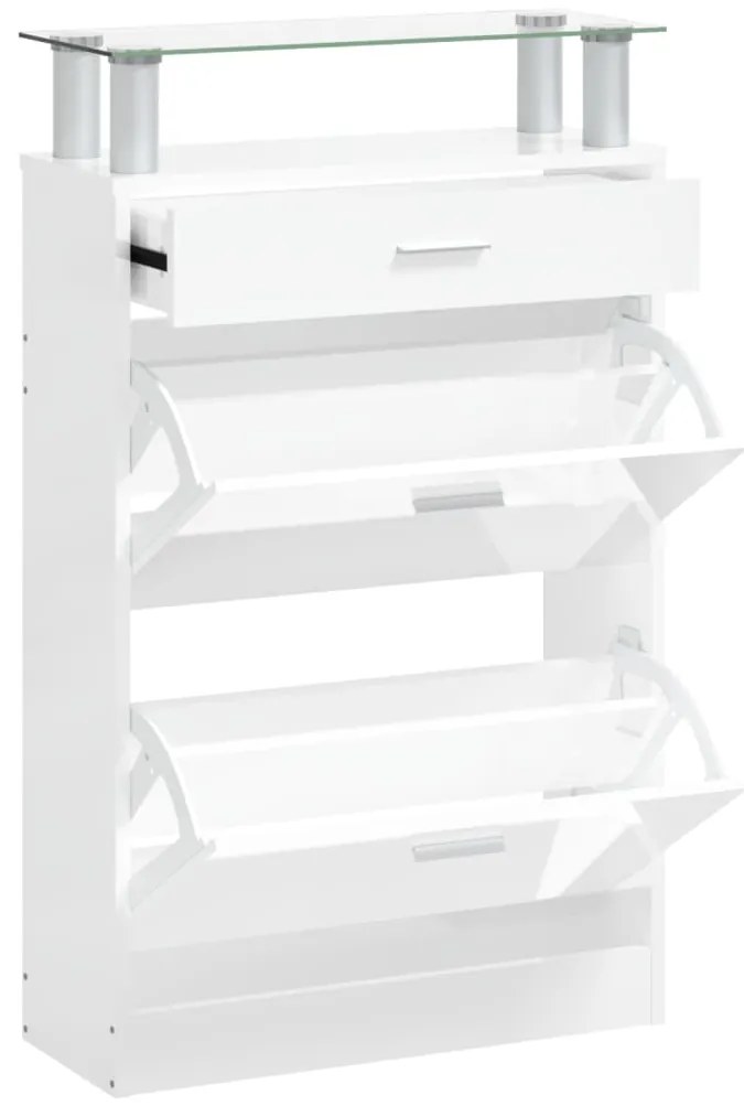 Pantofar, alb extralucios, 63x24x104 cm, lemn prelucrat