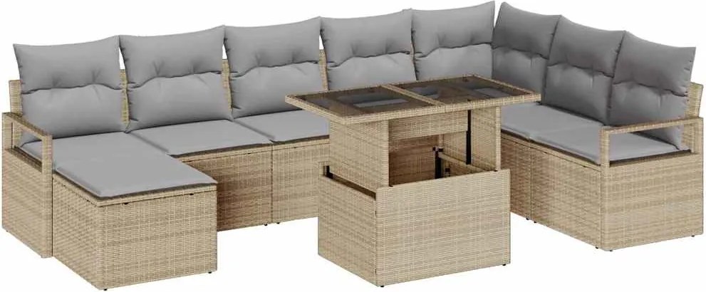 vidaXL Set de canapele pentru grădină 9 pcs Bej Rattan poli