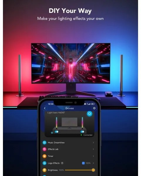 Govee - Panouri LED Smart Wi-Fi pentru gaming + Telecomandă duală Smart, alb (Wi-Fi)