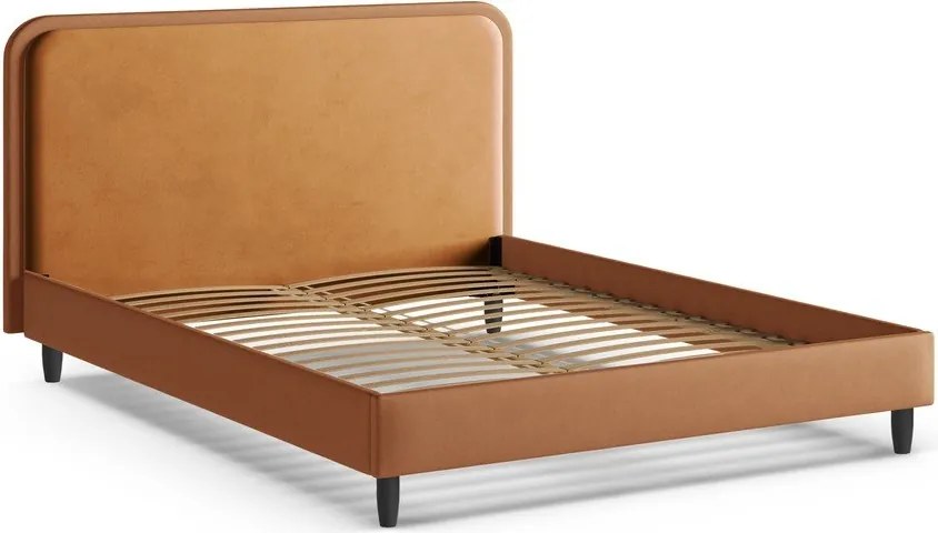 Pat matrimonial portocaliu tapițat cu somieră 200x200 cm Aveline – Micadoni