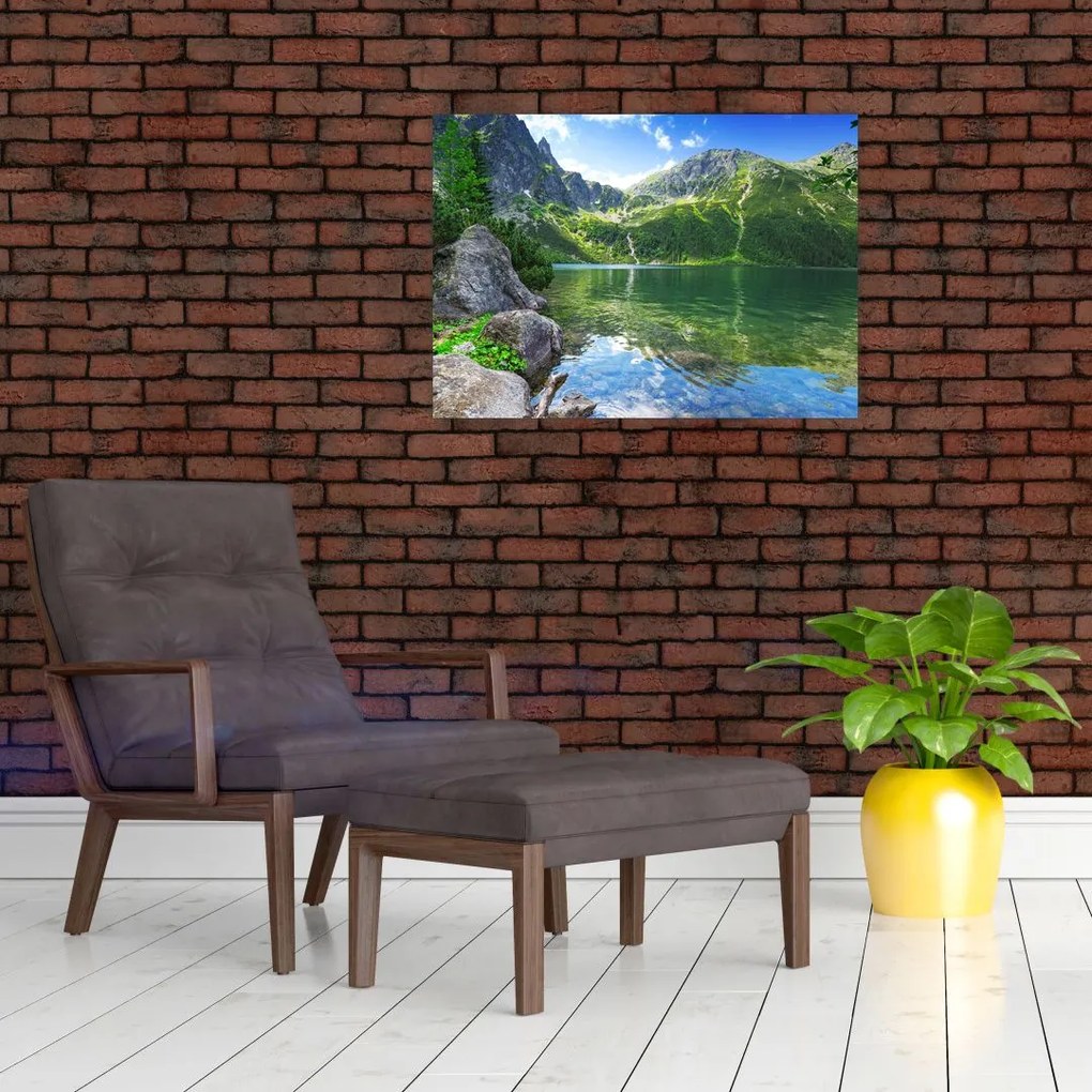 Tablou pe sticlă cu lac în munții Tatra (70x50 cm)