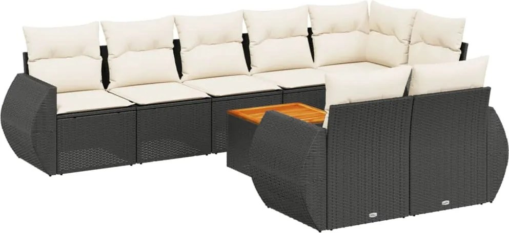 vidaXL Set mobilier de grădină cu perne, 9 piese, negru, poliratan