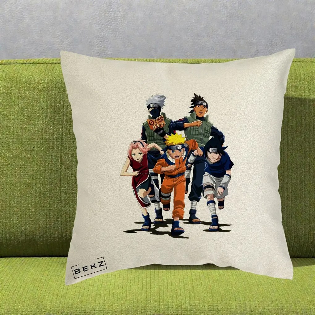 Perna Personalizata Naruto Echipa 7 Kakashi Sensei, 40x40 cm, Ecru, Husa Detasabila, Perna Inclusa, BEKZ®