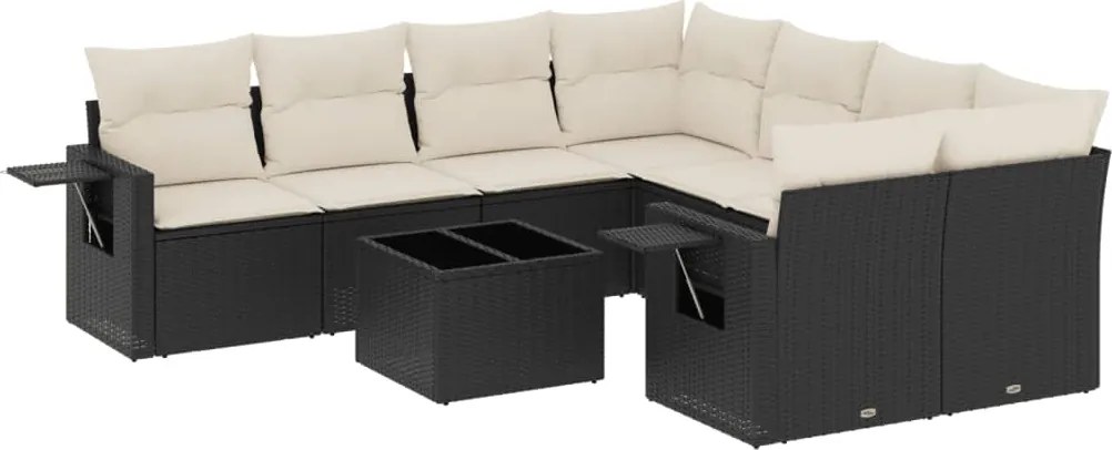 vidaXL Set mobilier de grădină cu perne, 9 piese, negru, poliratan