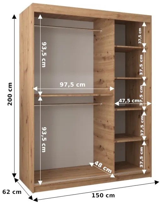 Dulap de haine 150 cm Verika 1 150 (alb + negru). 1063702