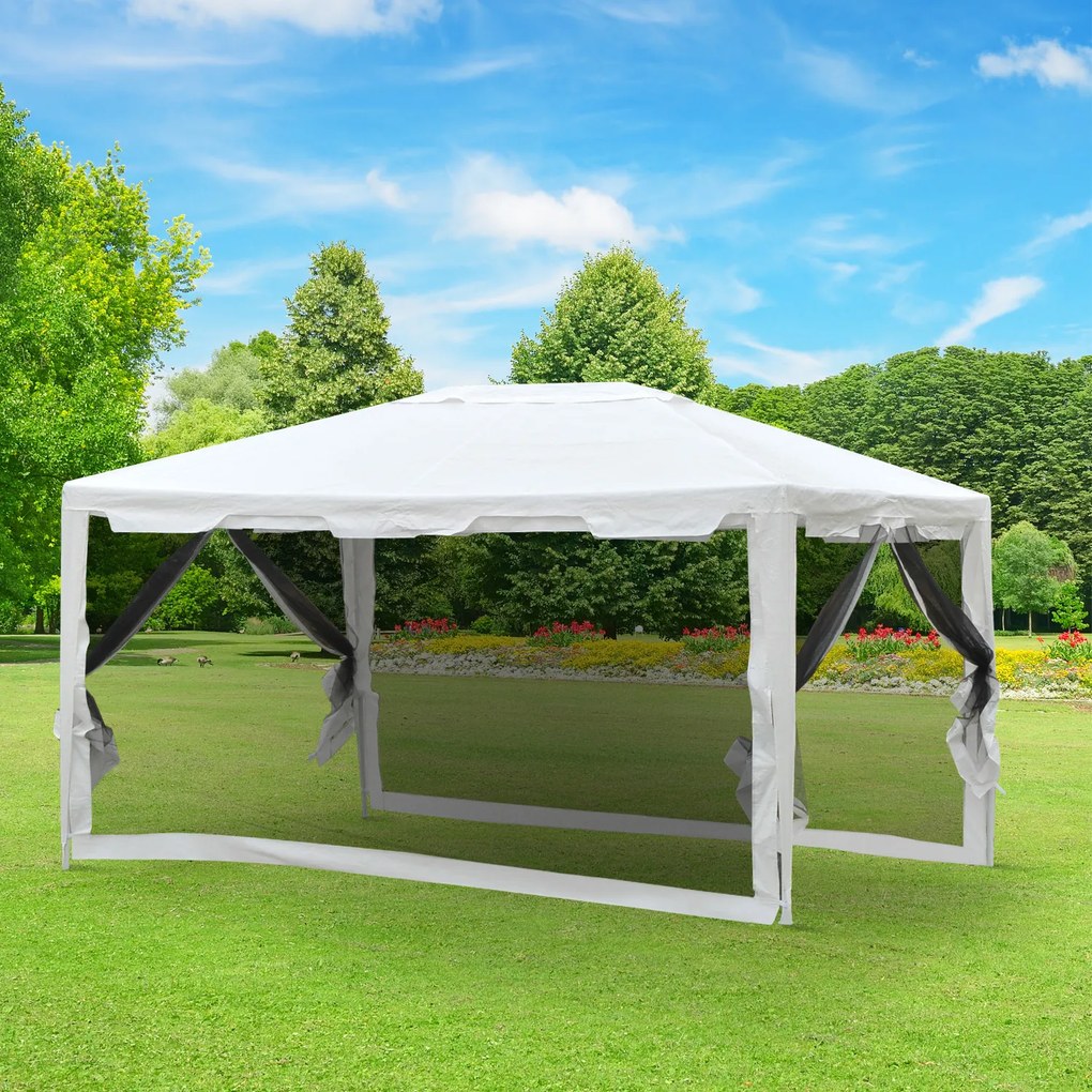 Outsunny Foisor in Tesatura PE cu Plasa de Tantari Alb, 4x3m