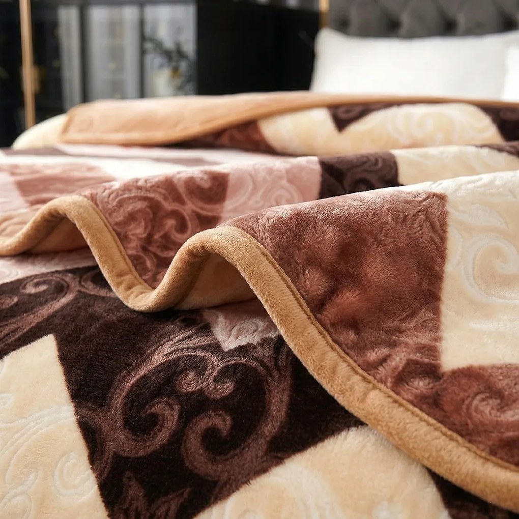 Pătură Cocolino gofrată 3D, maro cu zigzag, 200x240 cm, 2,2 kg, PGU210