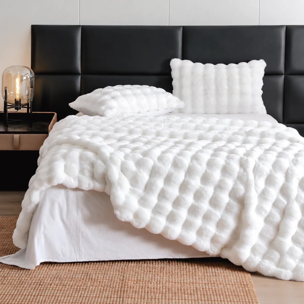 Lenjerie de pat din blană artificială de iepure, 6 piese, alb, SPF41