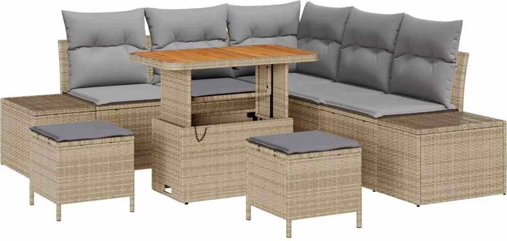 vidaXL Set de canapele pentru grădină cu pernă 8 pcs Bej Rattan poli