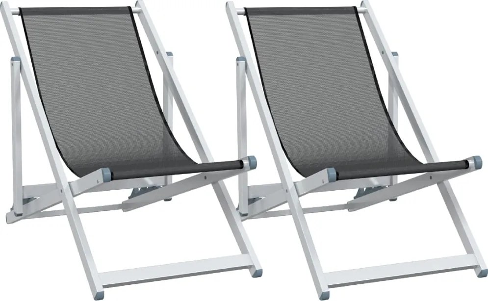 vidaXL Scaune pliante de plajă, 2 buc., gri, aluminiu și textilenă
