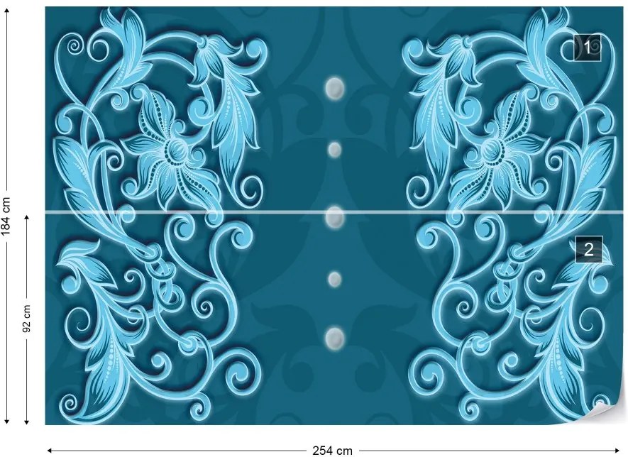 GLIX Fototapet - Floral Design Blue Vliesová tapeta  - 254x184 cm