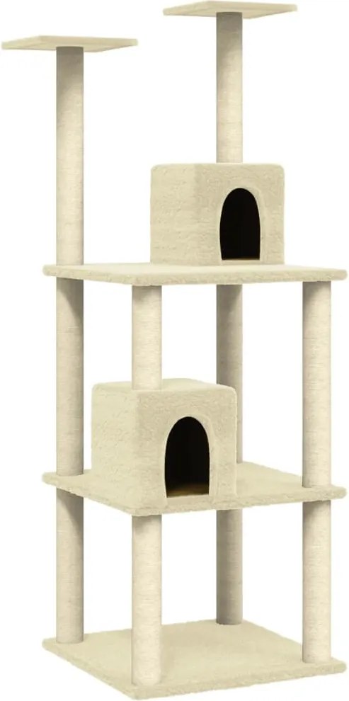 vidaXL Ansamblu pisici cu stâlpi din funie de sisal, crem, 141 cm