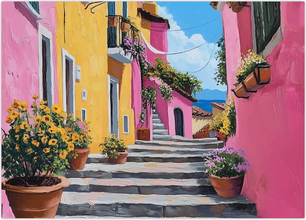 Tablou pe sticlă - Alee roz (70x50 cm)