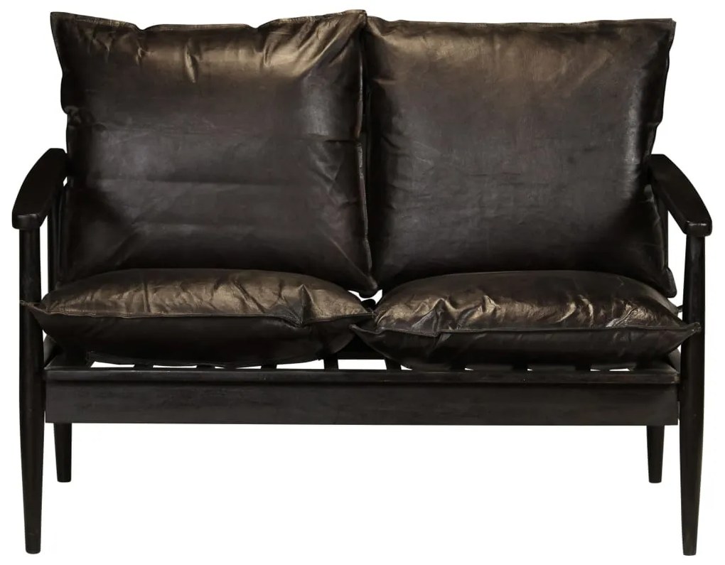 246483 vidaXL Canapea cu 2 locuri, piele naturală cu lemn de acacia, negru
