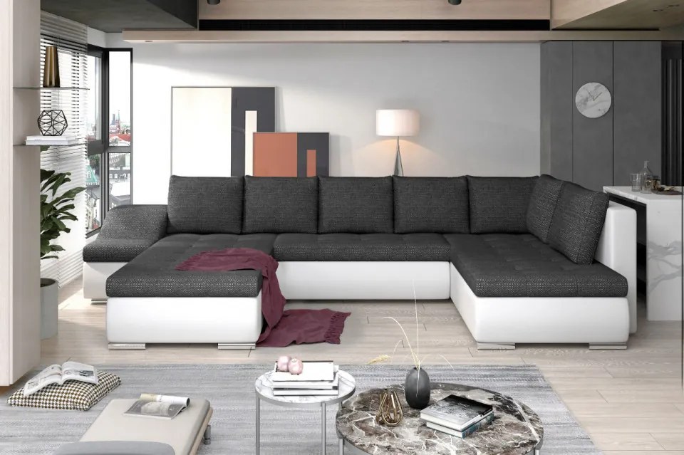Canapea modulara, extensibila, cu spatiu pentru depozitare, 340x88x200 cm, Giovanni L02, Eltap (Culoare: Gri pepit / Alb)