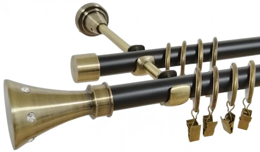 Galerie dubla duo CARTER 19/19 mm negru aur antic (Alege marime: 120 cm)