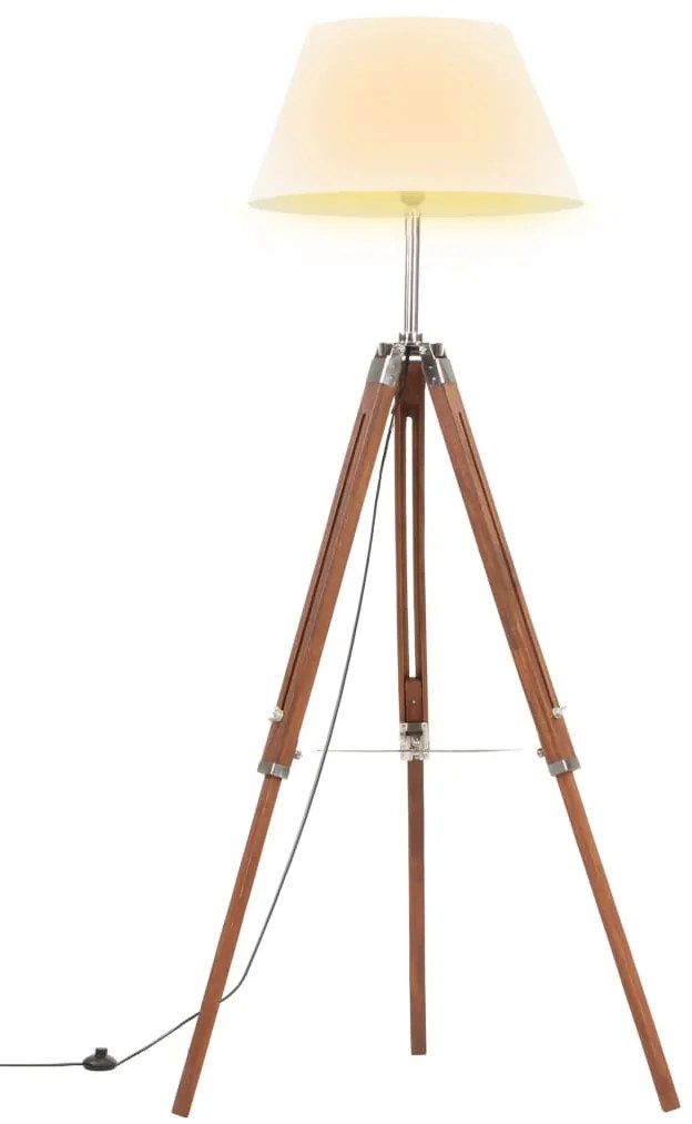 vidaXL Lampă de podea trepied, maro miere și alb, 141 cm, lemn de tec