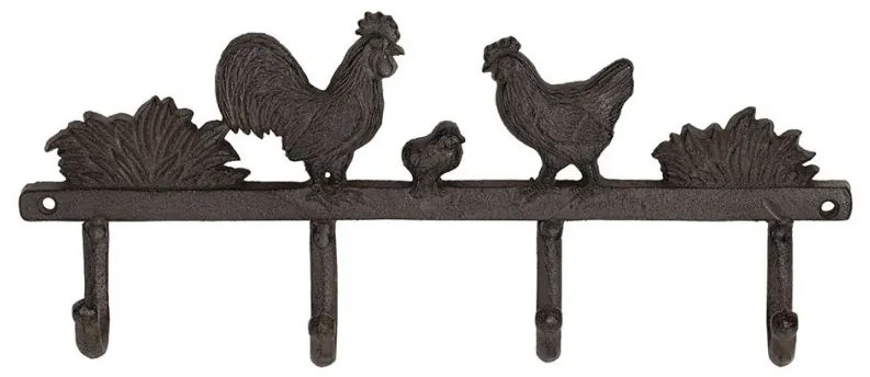 Cuier din fonta, negru, 4 agatatoare, Basse Cour Brown