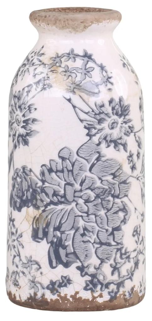 Vaza Vintage Leaves din ceramica, alb antichizat, 8x16 cm