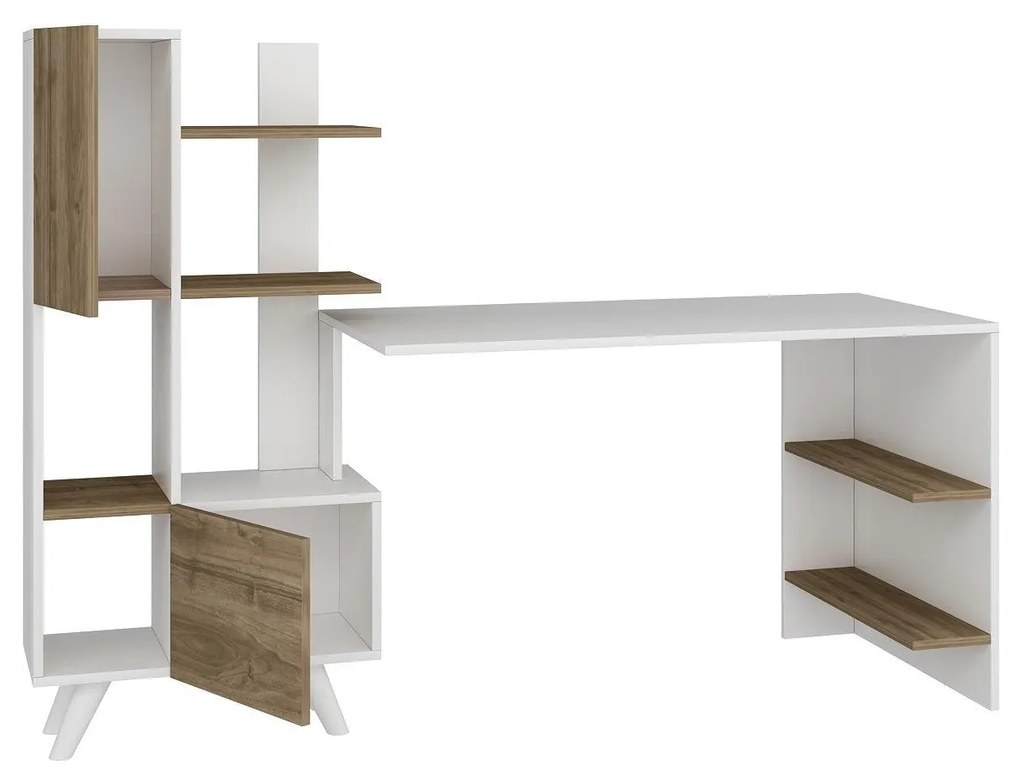 Birou Alis  cu Biblioteca cu usi si rafturi, Alb, 170 x 120 x 60 cm
