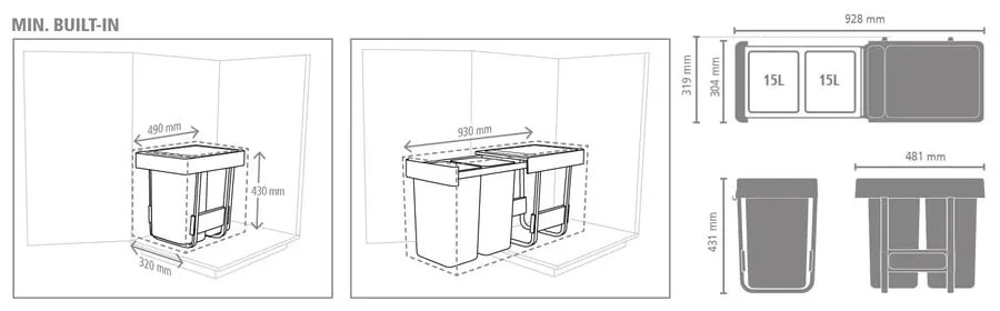 Coș de gunoi verde mentă/gri închis de reciclat/ încorporat din plastic 30 l Sort&amp;Go – Brabantia