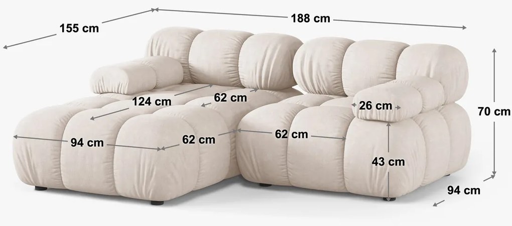 Coltar modular dreapta 3 locuri, Bellis, Micadoni Home, BL, 188x155x70 cm, catifea, bej deschis