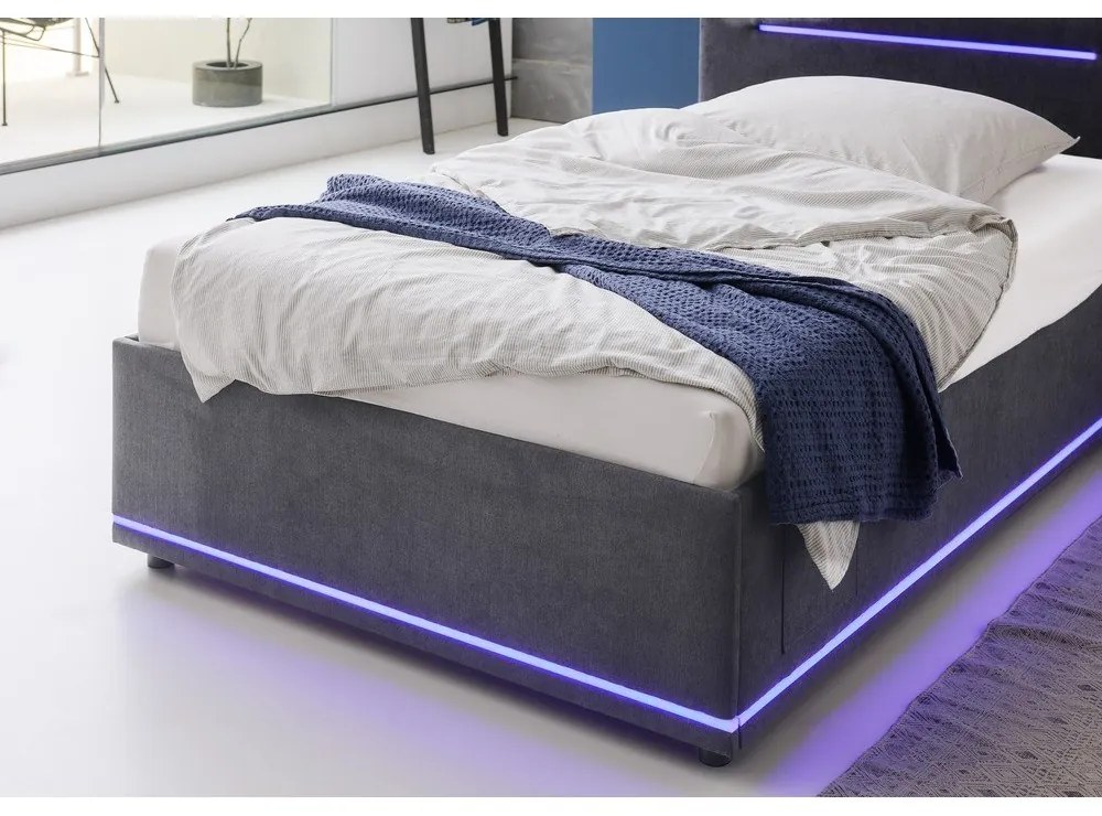 Pat pentru copii gri închis tapițat fără somieră 120x200 cm Circle – Meise Möbel