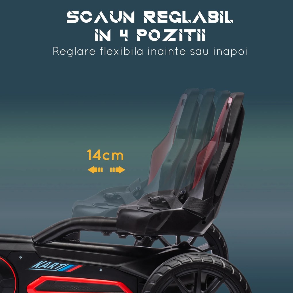 Kart cu pedale pentru copii cu vârsta între 3-8 ani cu scaun reglabil în 4 poziții și roți EVA, 100x58x58,5cm roșu și negru HOMCOM | Aosom Romania