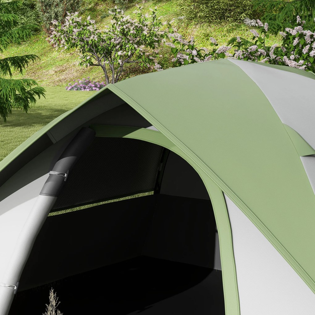 Outsunny Cort de Camping cu 3 Locuri, Geam din Plasă și Cârlig Felinar, Cort de Camping din PE, 270x210x150 cm, Verde | Aosom Romania