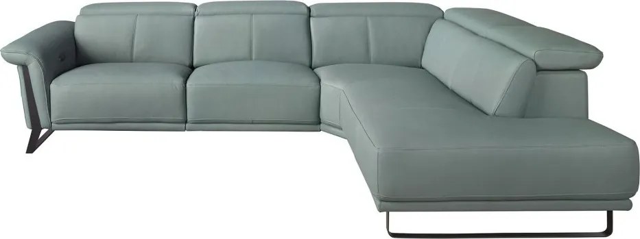 Coltar LUX design italian cu sezlong dreapta si functia relax Cowhide verde turcoaz