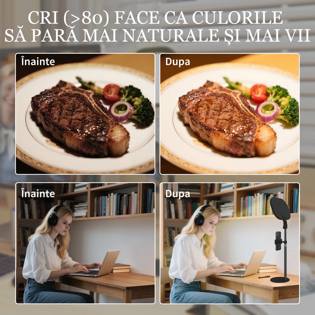 HOMCOM Lampă LED reglabilă: 5 culori, 10 niveluri, memorie – birou/dormitor. | Aosom Romania