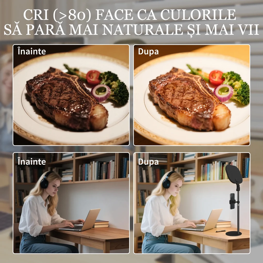 HOMCOM Lampă LED reglabilă: 5 culori, 10 niveluri, memorie – birou/dormitor. | Aosom Romania