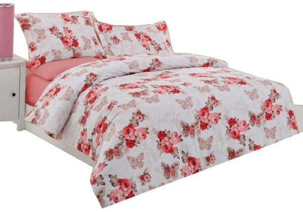 Lenjerie pat CASA GINO® Spring Roses, bumbac satinat, 4 piese,cearceaf 200X240, fata pilota 180X240, 2 X fete perna 50X70