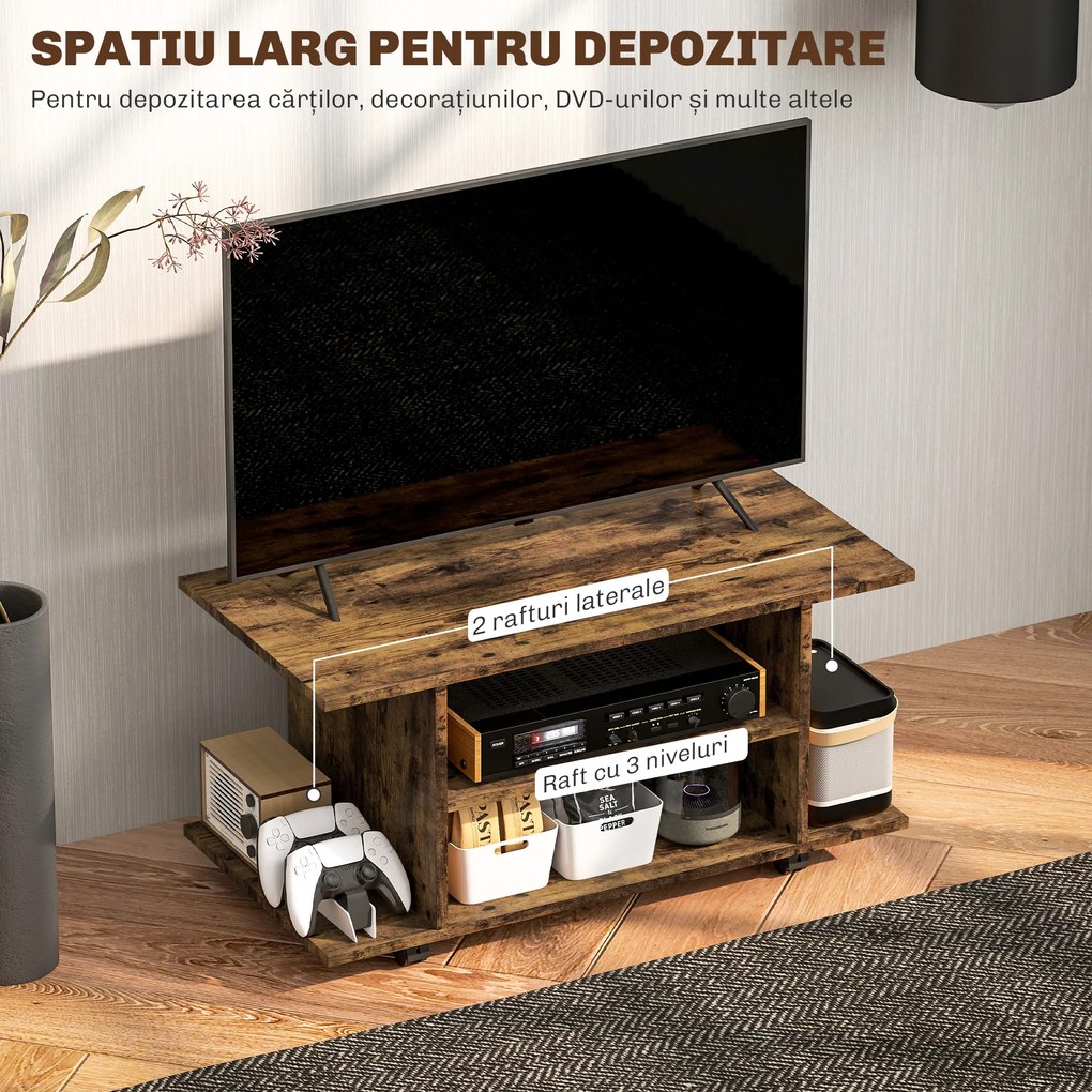 HOMCOM Comodă pentru TV cu Roți, 80×40×40 cm, Negru | Aosom Romania
