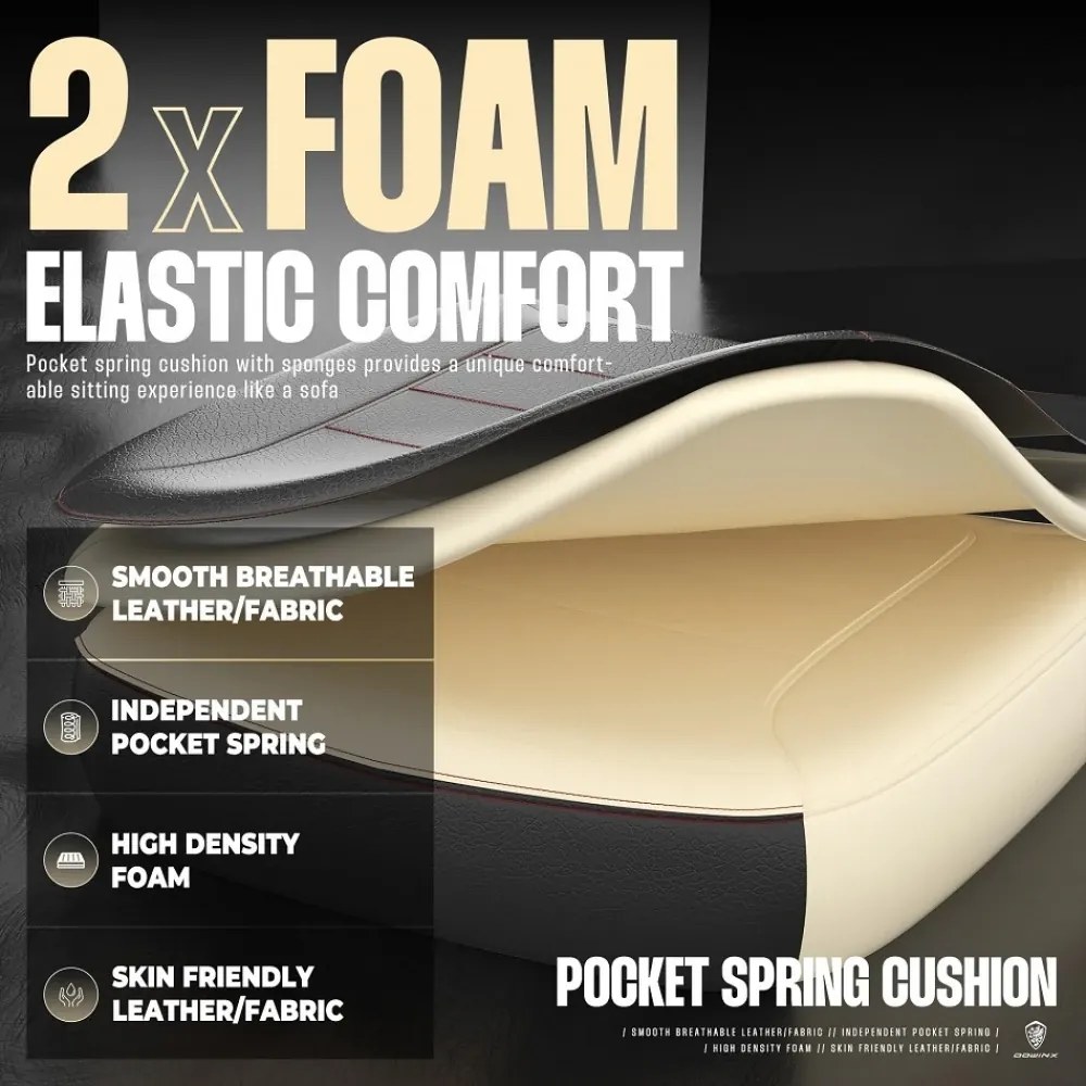 RESIGILAT- DOWINX Scaun gaming, ergonomic, suport lombar cu masaj, Șezut cu Arcuri Metalice și Spumă, Spătar înalt, rabatabil 90°-145°, Buzunar depozitare, Suport picioare, rezistent 150 kg, material PU respirabil, Negru/Gri