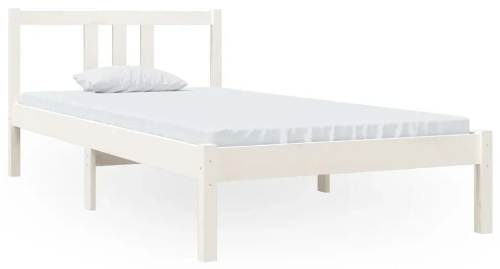 814850 vidaXL Cadru de pat single, alb, 90x190 cm, lemn masiv